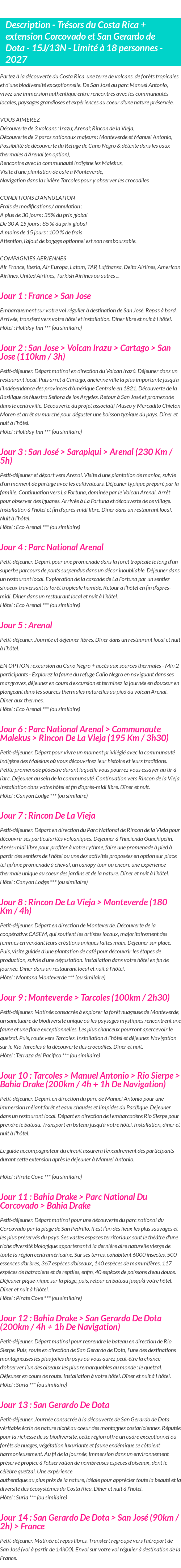 Détails du séjour