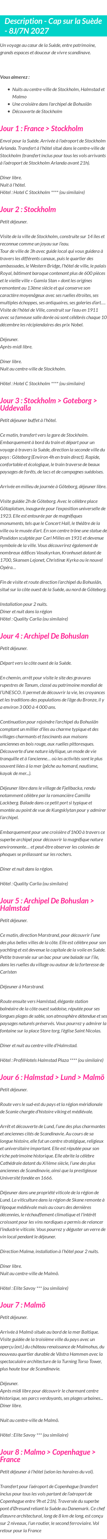 Détails du séjour