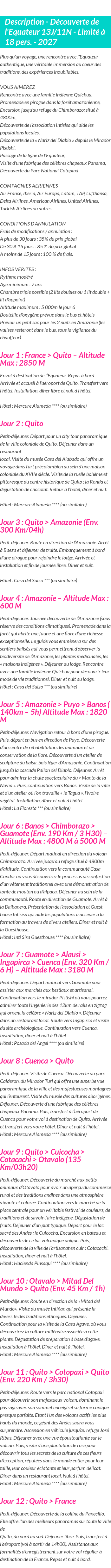 Détails du séjour