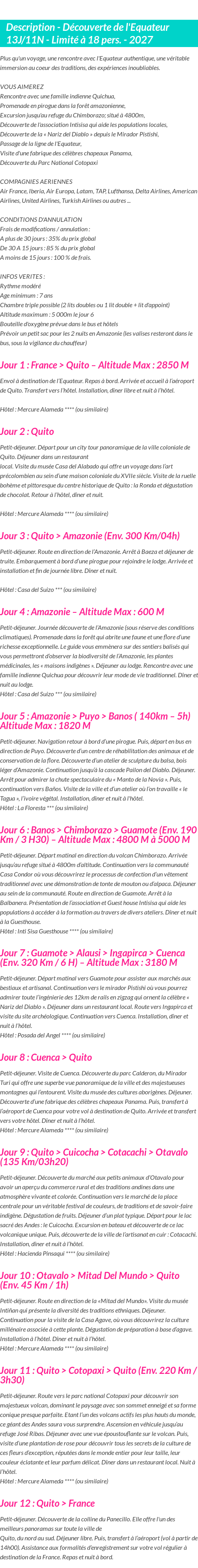 Détails du séjour