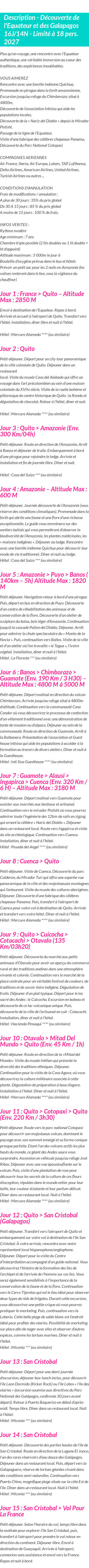 Détails du séjour