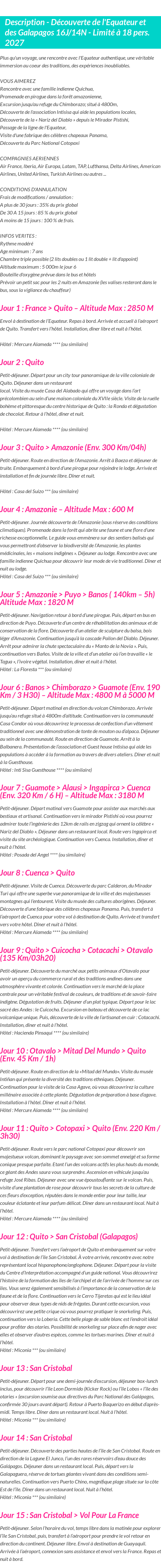 Détails du séjour