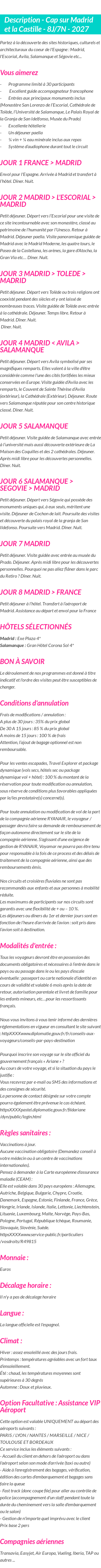 Détails du séjour