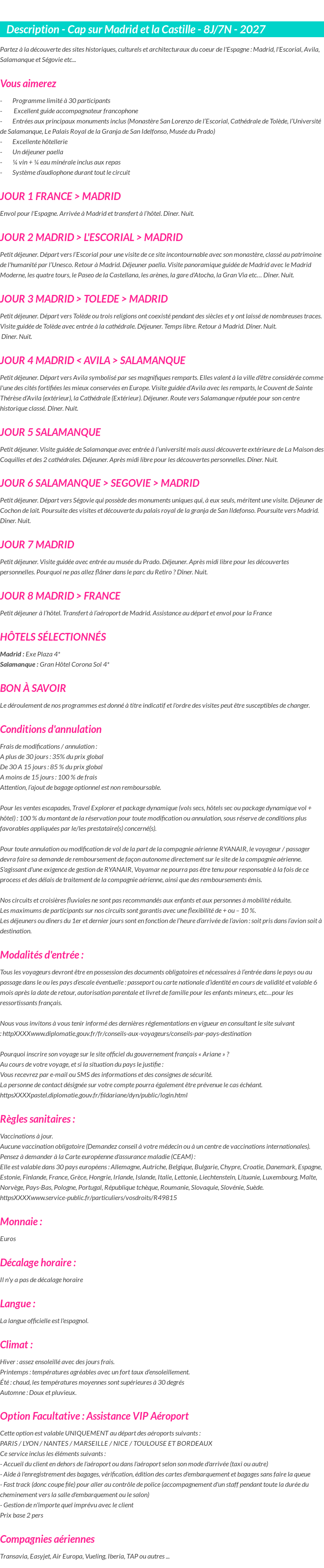 Détails du séjour