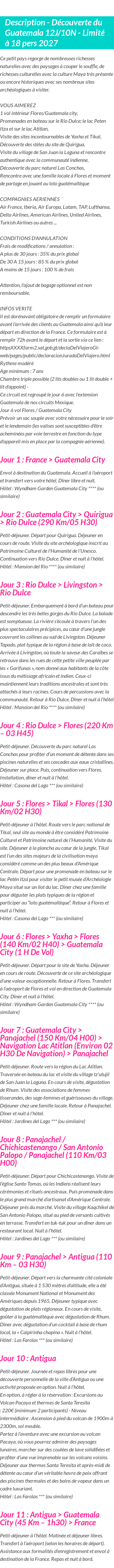 Détails du séjour