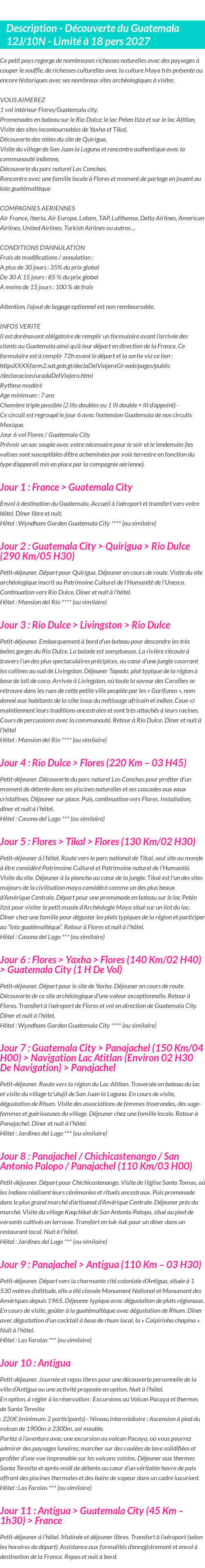 Détails du séjour
