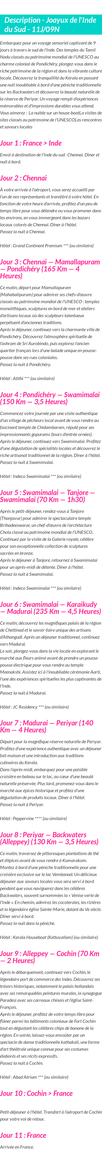 Détails du séjour