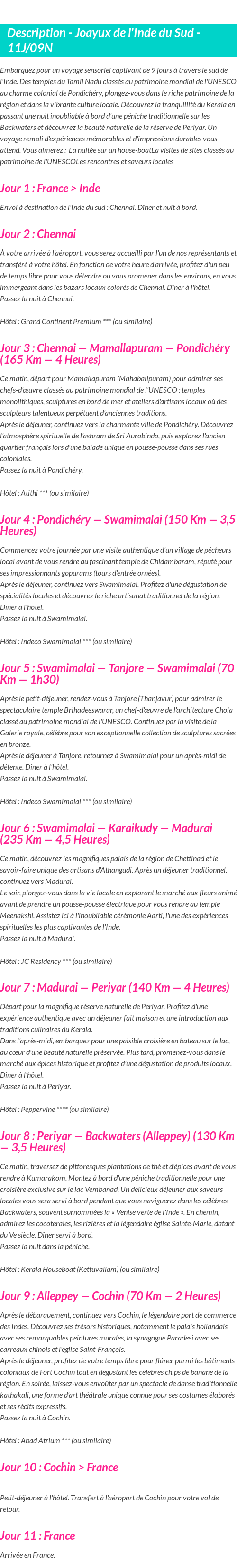 Détails du séjour
