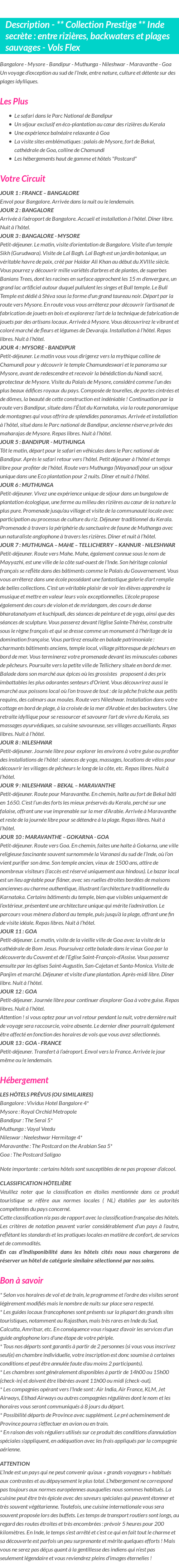 Détails du séjour