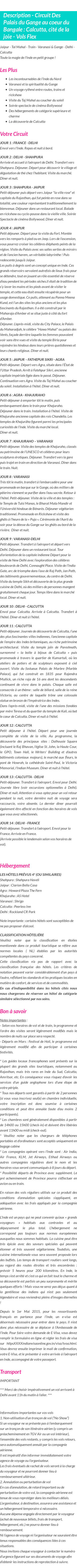 Détails du séjour