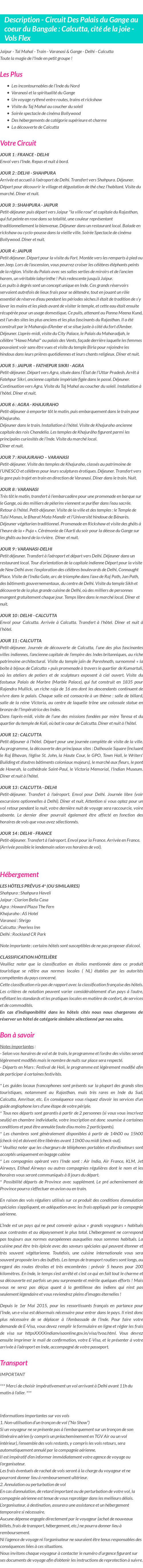 Détails du séjour