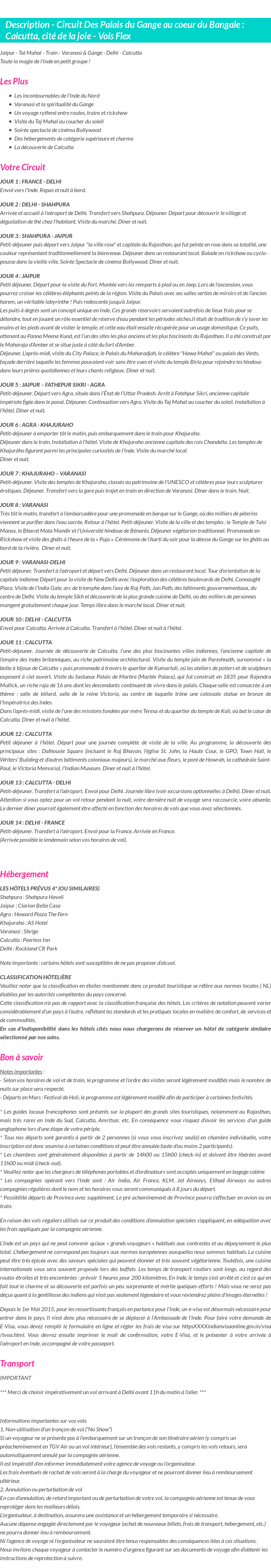 Détails du séjour