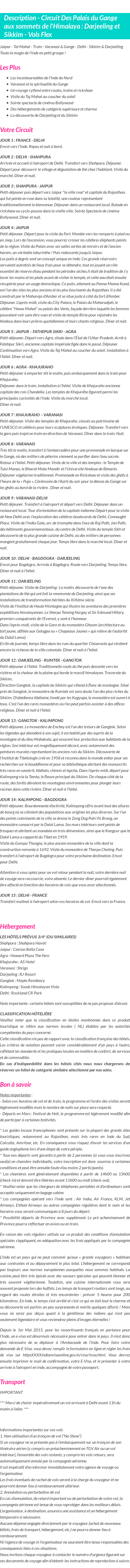 Détails du séjour