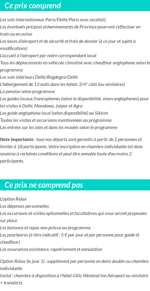Conditions tarifaires