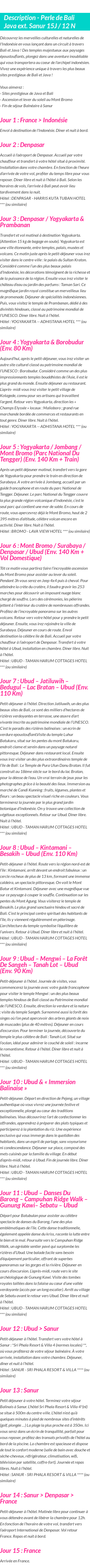 Détails du séjour