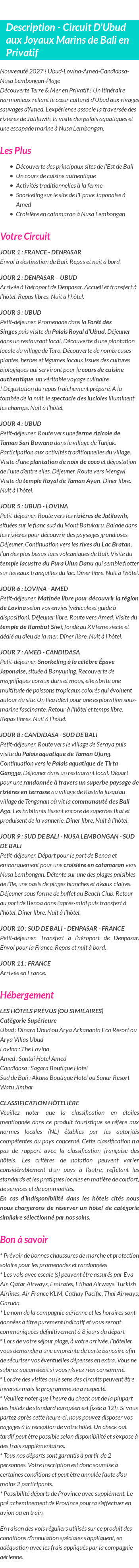 Détails du séjour