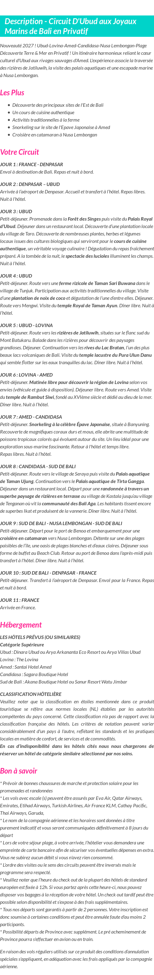 Détails du séjour