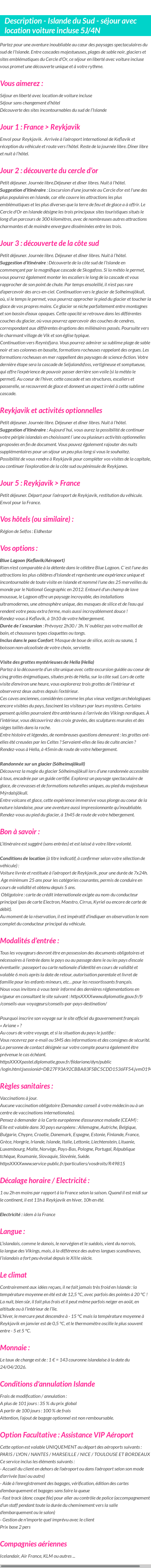 Détails du séjour