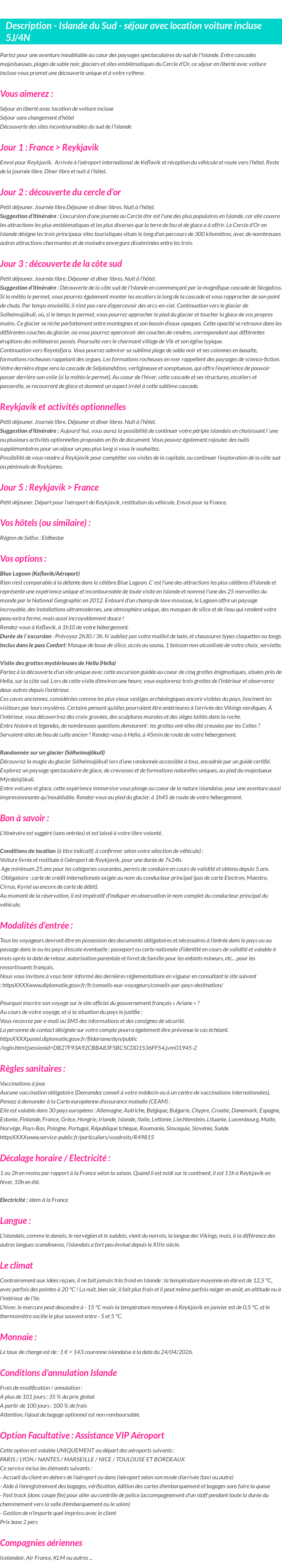Détails du séjour