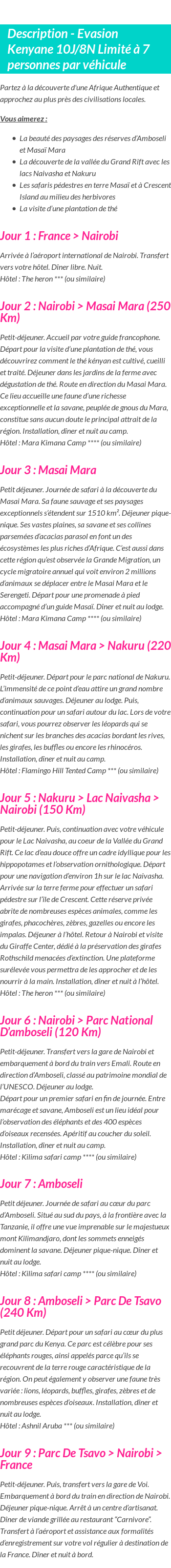 Détails du séjour