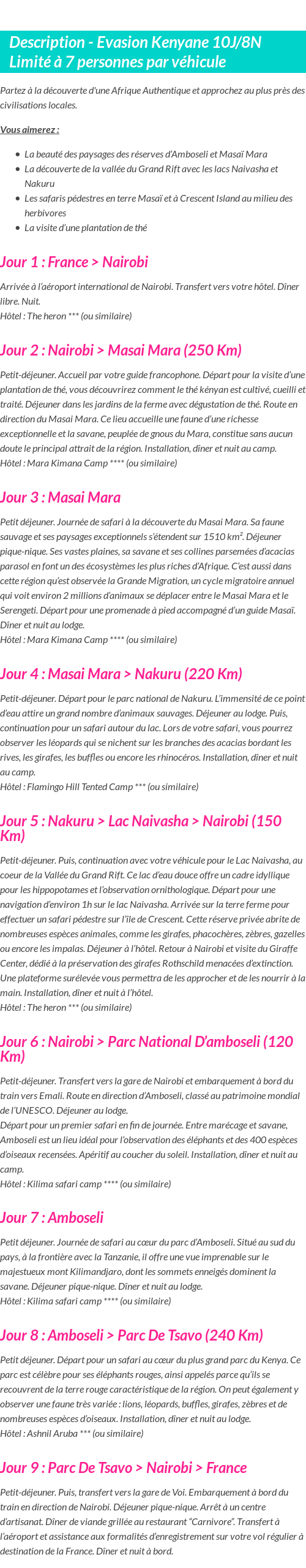 Détails du séjour