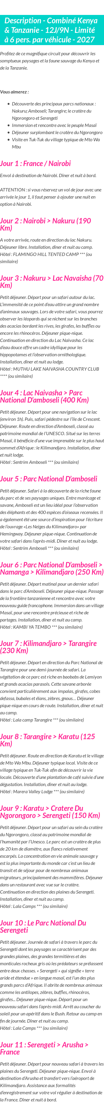 Détails du séjour