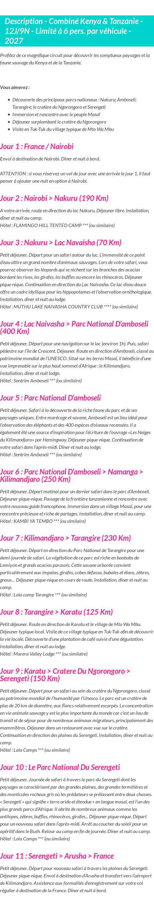 Détails du séjour