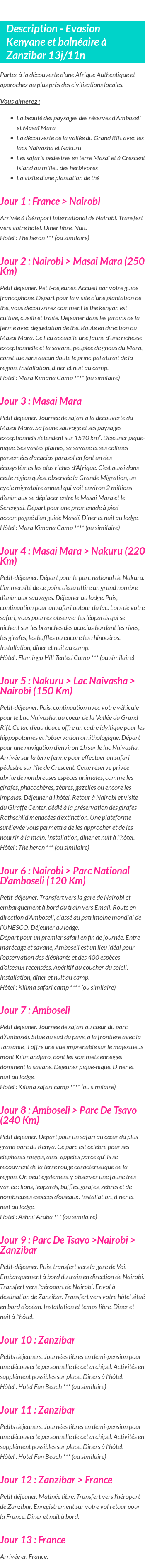 Détails du séjour