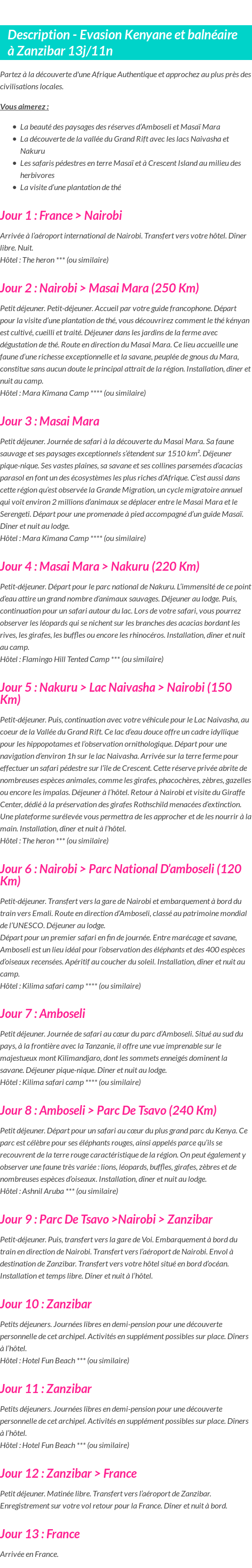 Détails du séjour