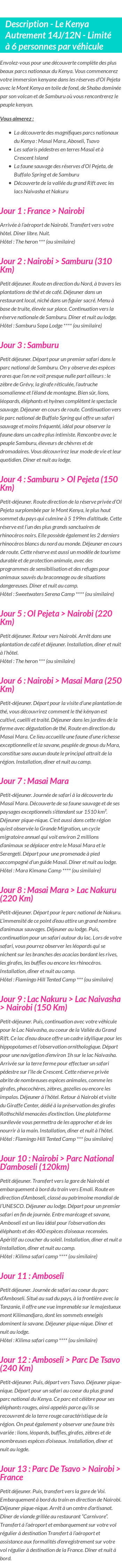 Détails du séjour
