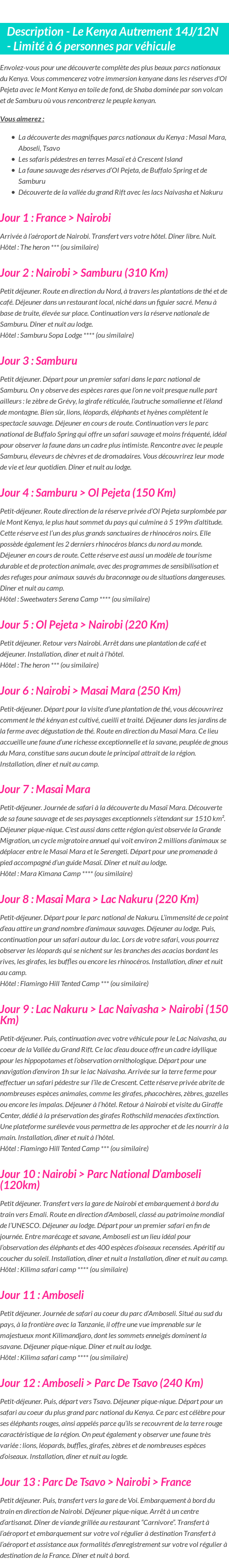 Détails du séjour