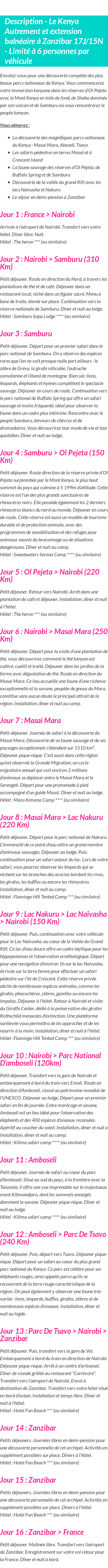 Détails du séjour