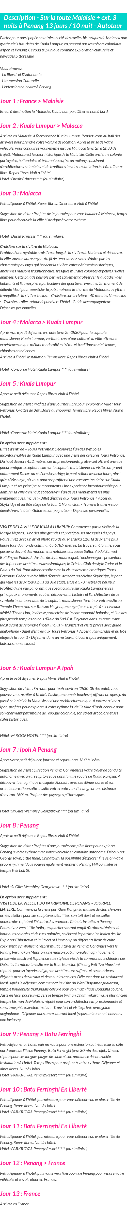 Détails du séjour