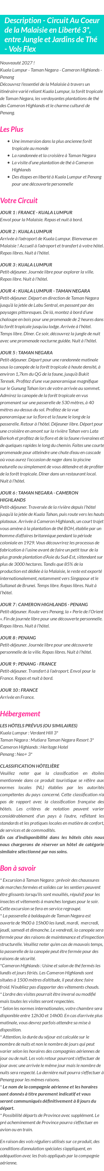Détails du séjour