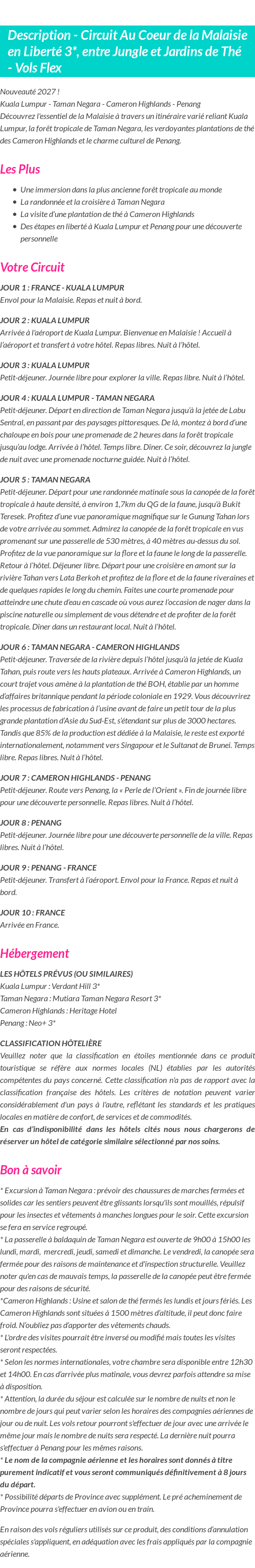 Détails du séjour