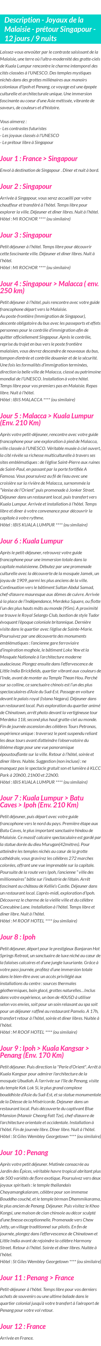 Détails du séjour