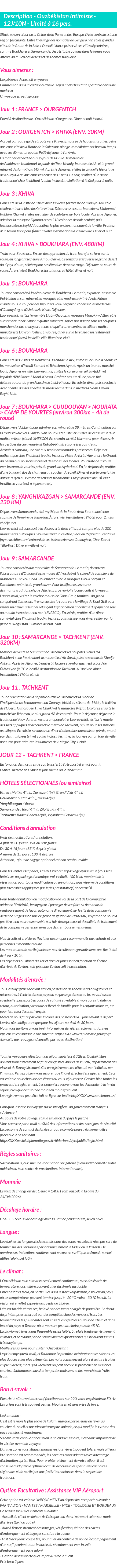 Détails du séjour