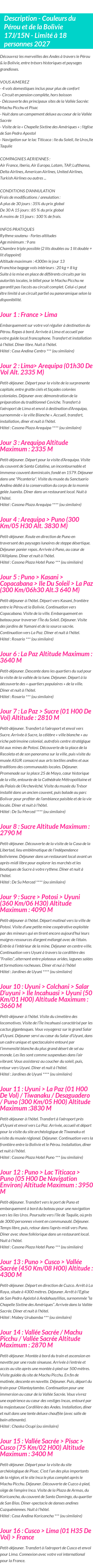 Détails du séjour