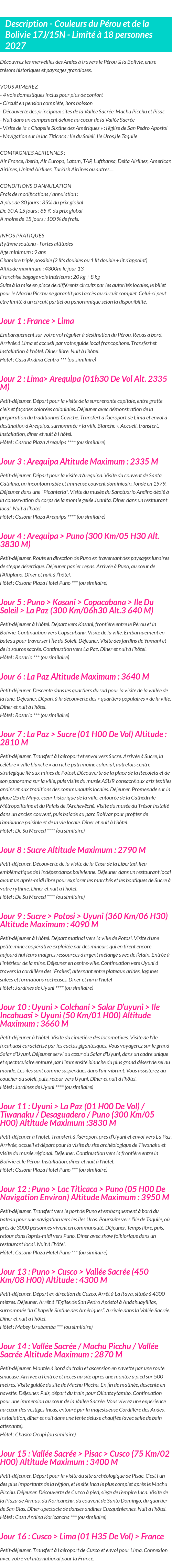 Détails du séjour