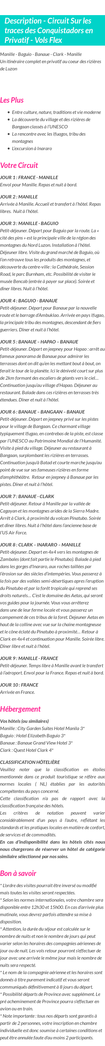 Détails du séjour