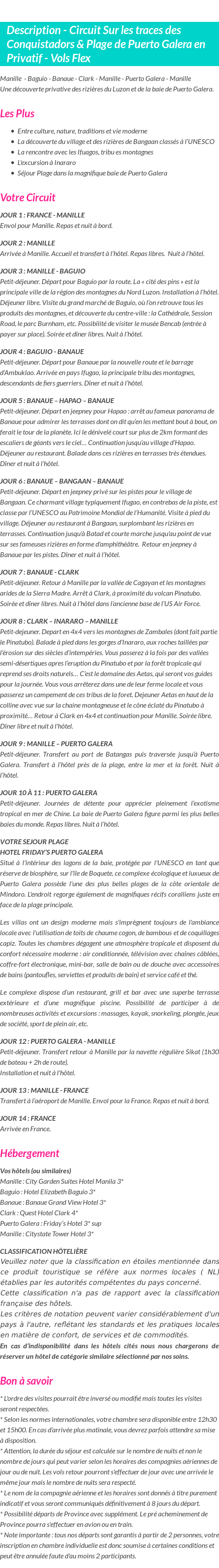 Détails du séjour