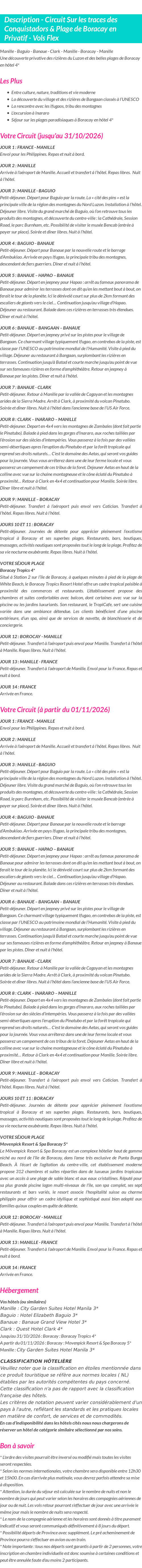 Détails du séjour