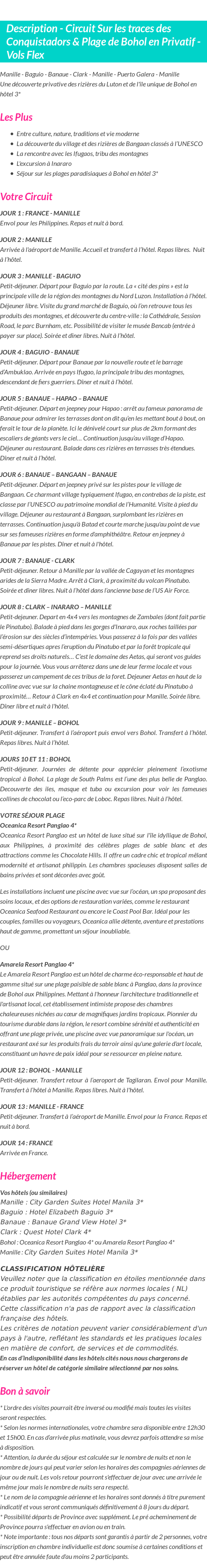 Détails du séjour