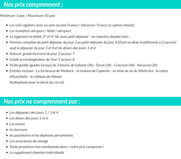 Conditions tarifaires