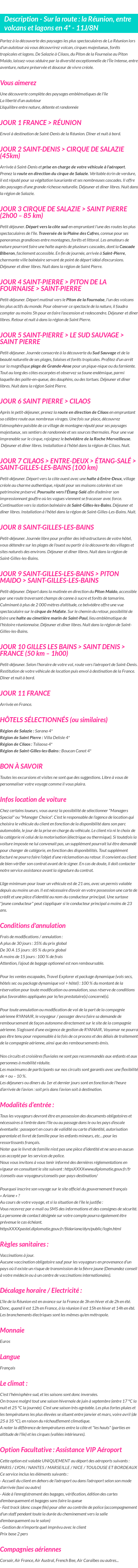 Détails du séjour
