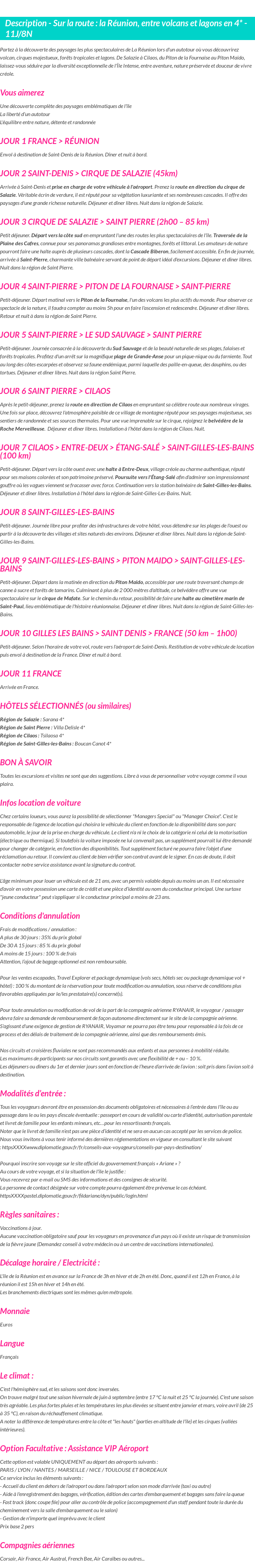 Détails du séjour