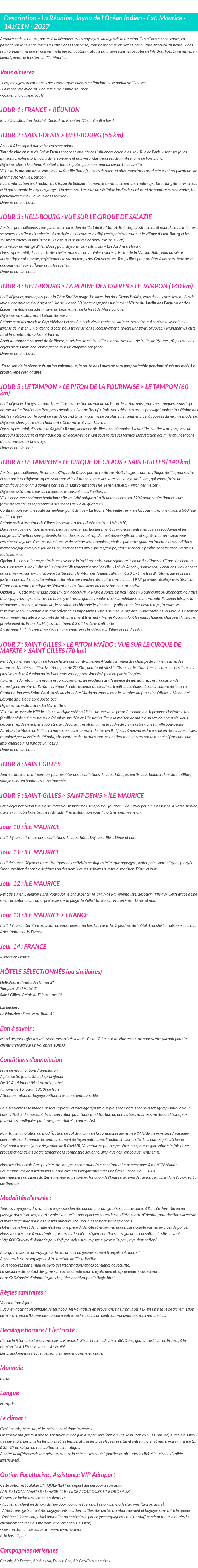 Détails du séjour
