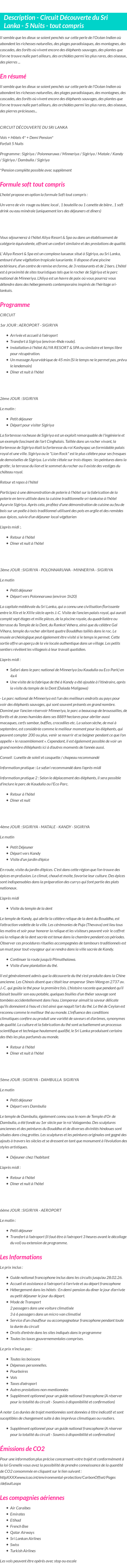 Détails du séjour