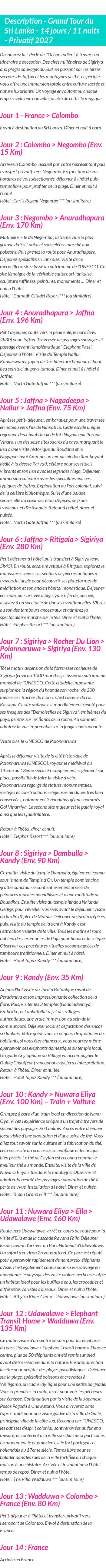 Détails du séjour