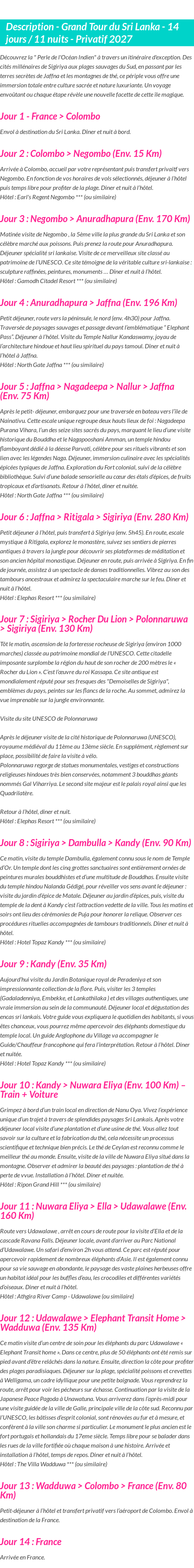 Détails du séjour